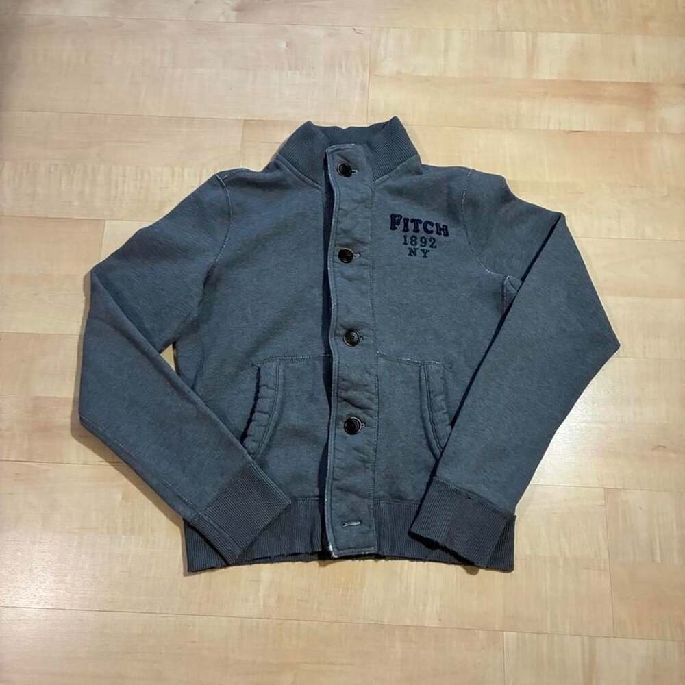 Abercrombie & Fitch Button-Up Sweatshirt Large Gray Vintage Mock Neck
